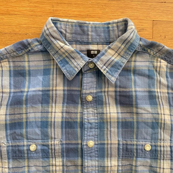 Uniqlo Shirt Mens Large Blue Plaid Button Down Long Sleeve Cotton Casual Pockets - Picture 2 of 10